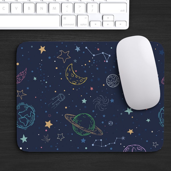 Neon Colors Outer Space - 9.5in x 7.75in Mouse Pad - Rubber Mouse Pad - Office Supplies - Office Decor - Desk Accessories