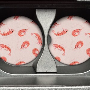 Shrimps Pattern - 2.75in Rubber Neoprene Car Coaster (Set of 2) for Cup Holder - Car Accessories - Car Decor