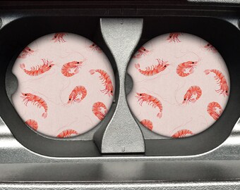 Shrimps Pattern - 2.75in Rubber Neoprene Car Coaster (Set of 2) for Cup Holder - Car Accessories - Car Decor