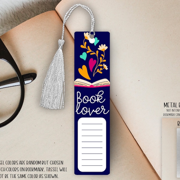Small Single Sided Aluminum Metal Bookmark with Tassel - 4.7 in x 1.25 in - Book Lover Bookmark - Blue - Book Lover/Reader's Gift