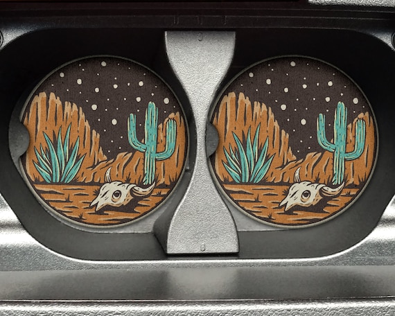 Western Desert Background - 2.75in Rubber Neoprene Car Coaster (Set of 2) for Cup Holder - Car Accessories - Car Decor - Gift ideas