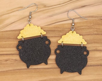 3D Printed Pot O'Gold Saint Patrick's Day Dangle Earrings - Hypoallergenic Stainless Steel Fish Hooks w/rubber backing