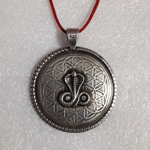 Handmade 92.5 Stamp Sterling Silver Hammered Flower Of Life With Hindu God Shiva Snake Nag Beautiful Tribal Pendant With Colour String