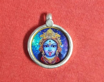 Handmade Sterling Silver Kali Mata Pendant Necklace: Hindu Goddess Jewelry