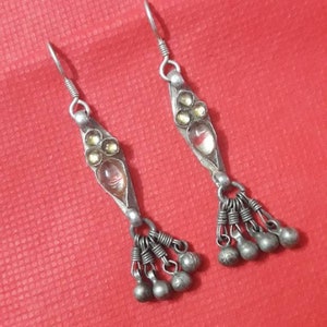 Vintage 1990s Earrings Handmade Earrings High Grade Silver Earrings Himachal Hill Tribal Earrings Pre-owned Artisan Glass Earrings
