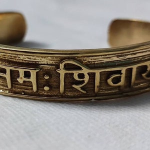 Handmade Yellow Brass Flexible Adjustable Om Namaha Shivaya Bracelet (Kada) with the Shiva Panchakri mantra “Om Namah Shivay&quot; Kada,Cuff Kada