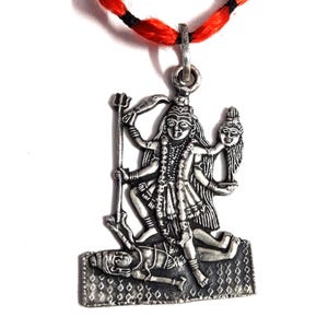 Handmade High Grade Silver Hindu Deity Powerful Mata Goddess Maha Kali Kalika Devi Unique Pendant. With Colour String