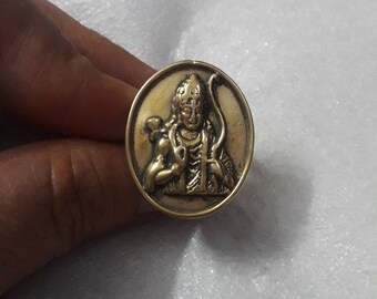 Handmade Solid Yellow Brass Beautiful Trible Hindu God Lord Shree Rama Adjustable Oval  Shape Finger Ring.