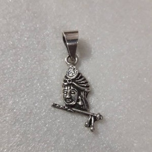 Handmade 92.5 Sterling Silver Hindu Deity God Murlidher Shree Krishna Face Pendant, Charm Pendant, Artisan Pendant