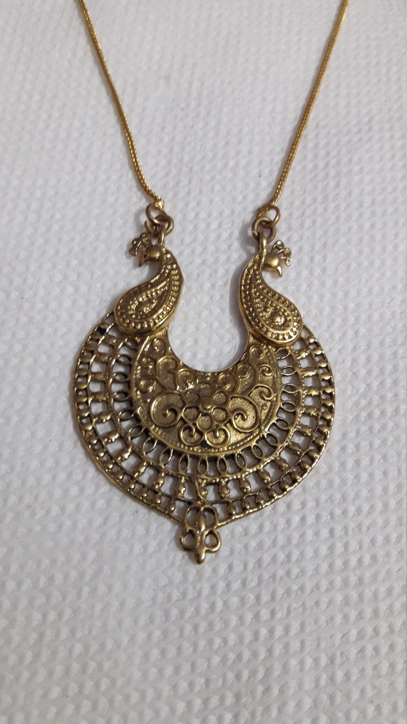 Handmade Solid Brass Beautiful Flower Of Life With Peacock Design Pendant With Chain And Colour String