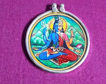 Sterling Silver Ardhanareeswara hängsmycke: Shiva Shakti Hindu Deity Photo Print