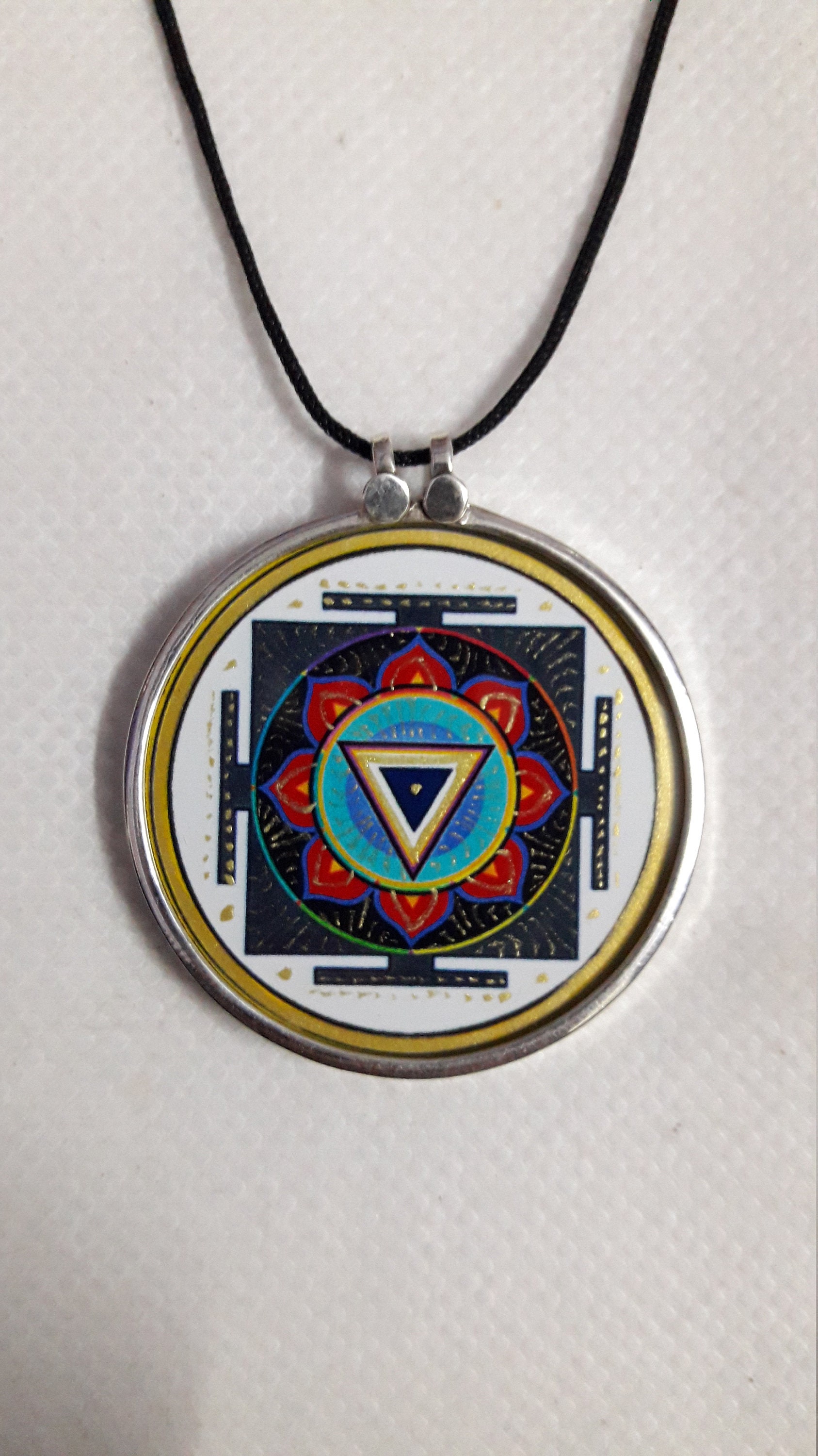 Handmade Sterling Silver Kali Yantra Pendant: Hindu Goddess Photo Print
