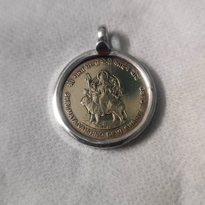Reversable Coin Covered By 92.5 Sterling Silver Indian 5 Ruppes Coin and Hindu Goddess Vaishno Devi Mata Pendant With Colour String