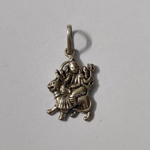Handmade High Grade Silver Hindu Deity Warrior Mahavidhya Goddess Durga Mata Pendant. With Colour String