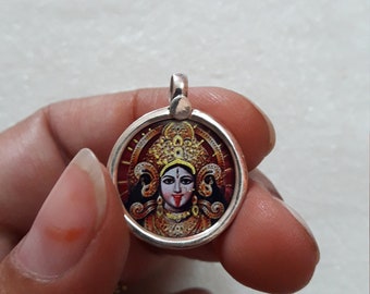 Handmade Sterling Silver Maa Kali Pendant Necklace: Hindu Goddess Charm