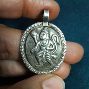 Handmade Sterling Silver Hammered Hanuman Pendant - Hindu God Jewelry