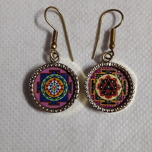 Handmade Yellow Brass Laxmi Shree Yantra & Shiva Yantra Earrings