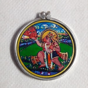 Handmade Sterling Silver Hanuman Pendant: Hindu God Photo Print Necklace