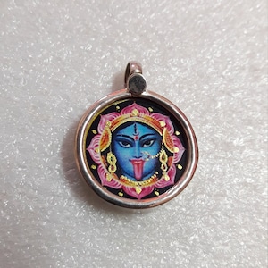 Handmade 92.5 Sterling Silver Glass Framed Hindu Deity Dark Tantra Goddess Maa Kali Photo Print Beautiful Pendant.