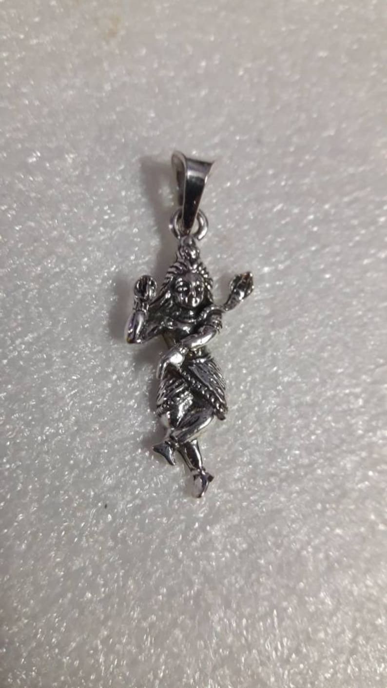 Handmade High Grade Sterling Silver Hammered Indian Religious Pendant Hindu God Dancing Shiva Natraj Pendant Charm Pendant