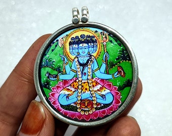 Handgjort Shiva-hängehalsband i sterlingsilver: Fototryck av hinduisk gud
