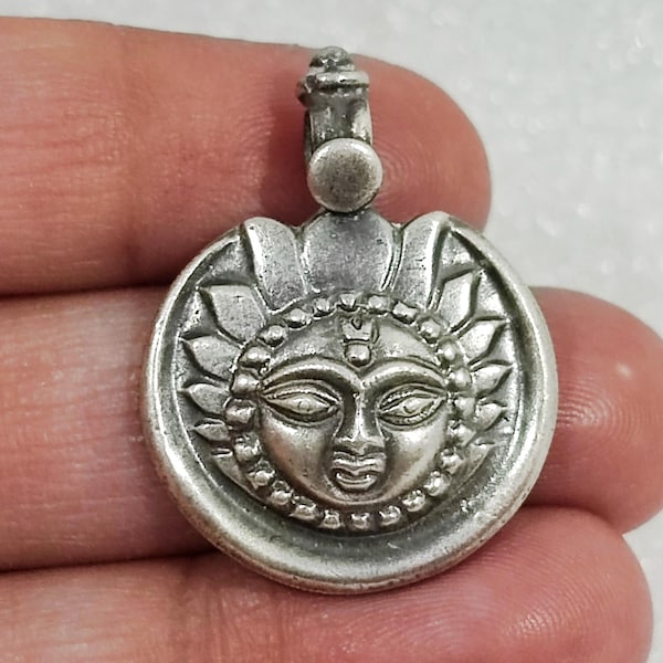 Handmade Sterling Silver Sun & Moon Pendant: Indian Charm Jewelry