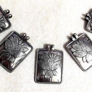 Handmade 92.5 Sterling Silver Rajasthan tribal jewellery Beautiful Lotus Flower of Life Artisan 5pcs. Pendants, Charm Necklace