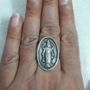 Handmade Sterling Silver Shree Hari Vishnu Ring - Adjustable Narayan Ring
