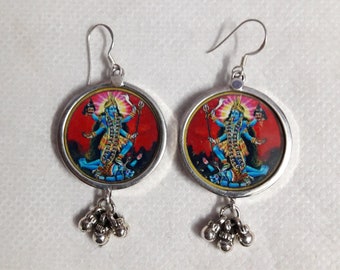 Handmade Sterling Silver Goddess Kali Mata Bell Earrings
