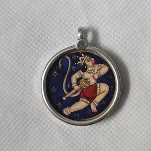 Handmade Sterling Silver Hanuman Pendant Necklace: Indian Miniature Art
