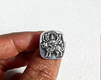 Handmade Sterling Silver Durga Mata Ring: Hindu Warrior Goddess