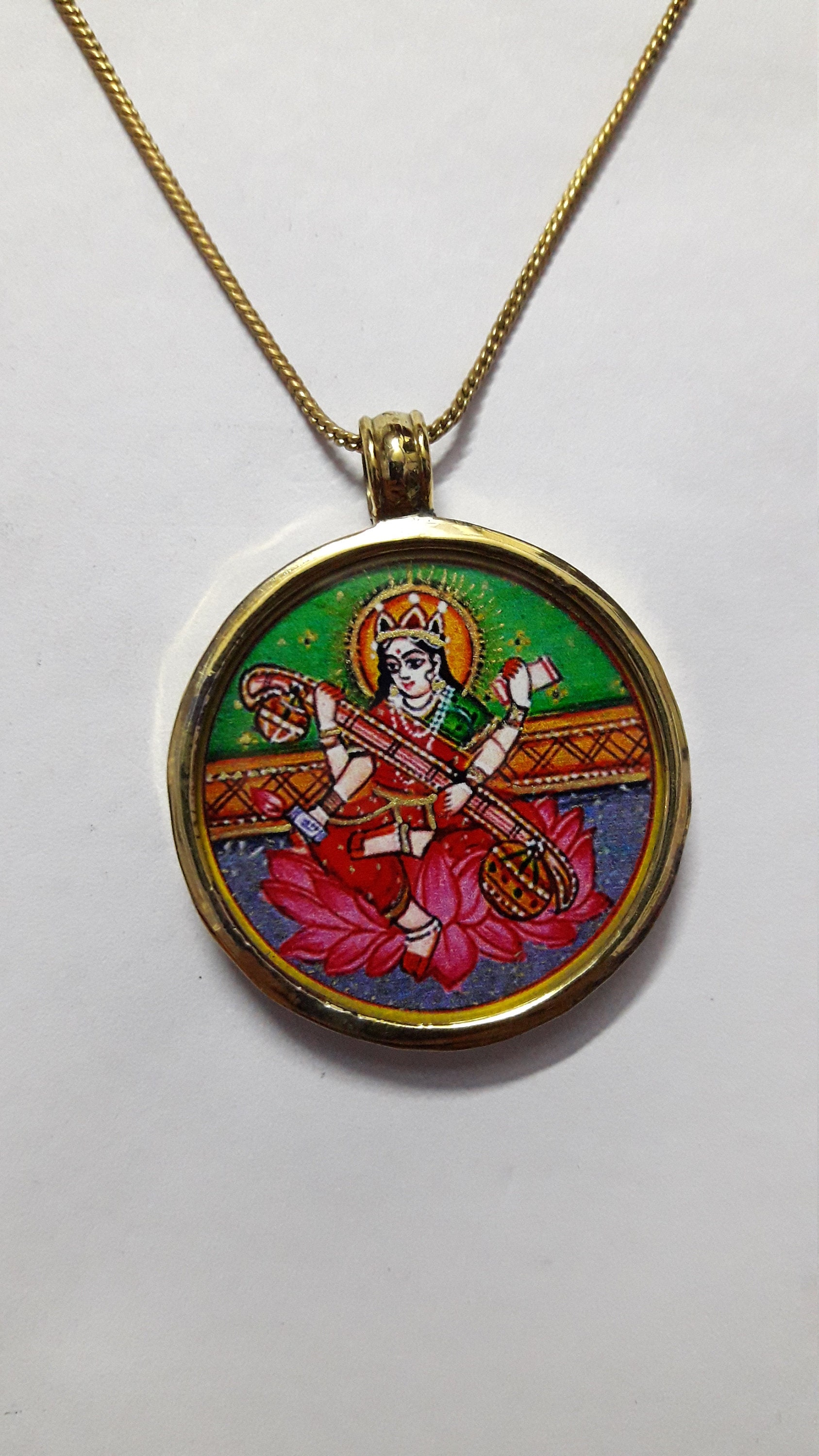 M Men Style Goddess Saraswati Mata Sharda Locket Pendant Silver Stainless  Steel Pendant Necklace Chain For Men And Women SPn2022489