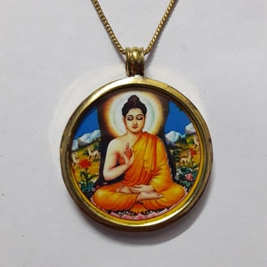 Colar com pingente de Buda e Árvore da Vida em latão reversível feito à mão