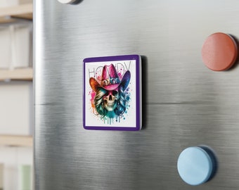 Howdy Cowgirl Porcelain Magnet. Howdy. Cute Skull in a cowboy hat. Mother's Day Gift