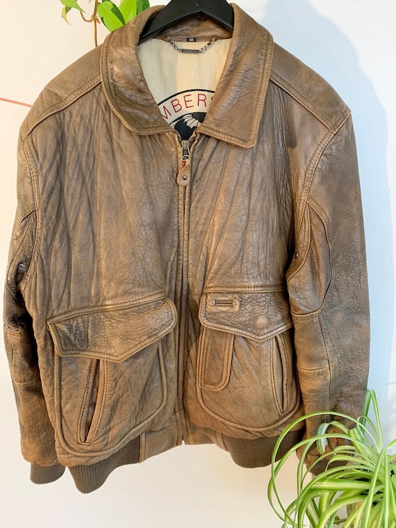 Vintage Brown Leather Members Only Flight Bomber J