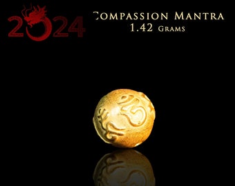 Mantra-Perle, 3D, 24 Karat massives Gold, traditionelles chinesisches Neujahr 2020, buddhistische Gebetsperle für Mitgefühl