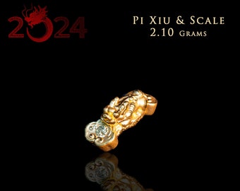 Pixiu & Scale 3D 24k Solid Gold Traditionelles Chinesisches Neujahr 2021 für Reichtum und Wohlstand