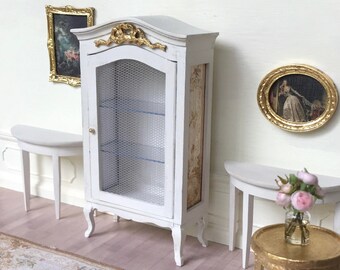 Miniature cabinet - French 17th century style, aubusson side panel, shabby chic, wooden dollhouse furniture in 1:12th scale