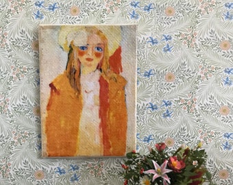 Miniature art canvas - French style “Dolly” Kees van Dongen inspired, shabby chic, dollhouse accessory in 1:12th scale