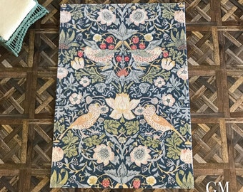 Miniature William Morris rug - Strawberry Thief (Navy blue) style, shabby chic, dollhouse furniture in 1:12th scale