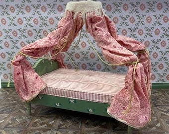 Miniature - french style green with floral accent drapery bed