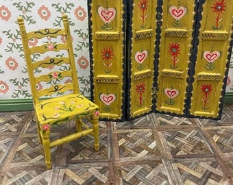 Miniature - Hand painted, wooden ladderback folk style chair