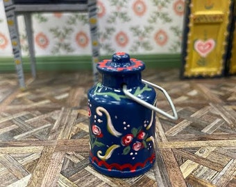 Miniature canal ware - blue milk jug handpainted in the folk style