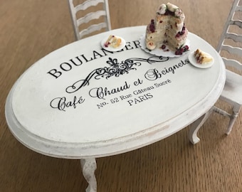 Miniature boulangerie table - French style, shabby chic, wooden dollhouse furniture in 1:12th scale