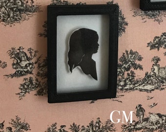 Miniature girl silhouette, black shadow box - dollhouse accessory 1:12th scale