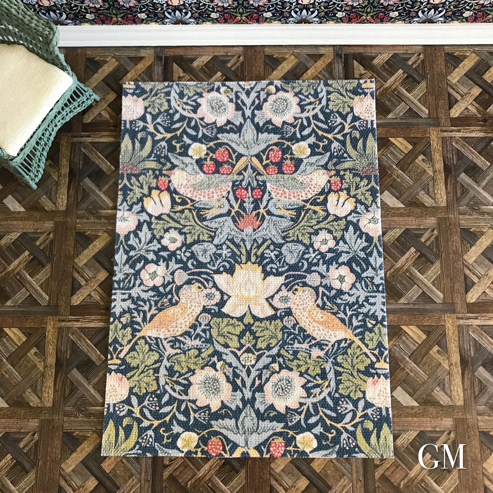 Miniature William Morris Rug Strawberry Thief navy Blue Etsy