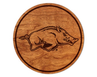 ARKANSAS RAZORBACKS ROUND COASTER SET OF 4 CUSTOM MADE