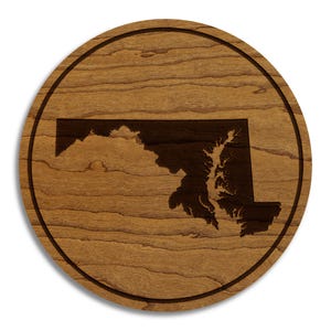 Maryland State Map Coaster - Crafted from Cherry or Maple Wood