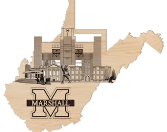 Marshall University Skyline Wall Hanging - Crafted from Cherry or Maple Wood