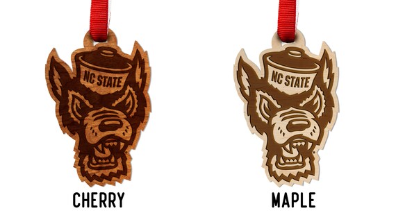 NC State Wolfpack Ornament \u2013 Crafted from Cherry Wood \u2013 Click to see Multiple Designs Available \u2013 North Carolina State University NCSU